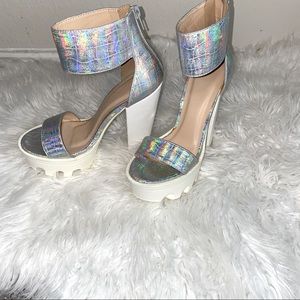 Silver chunky heels size 6.5
